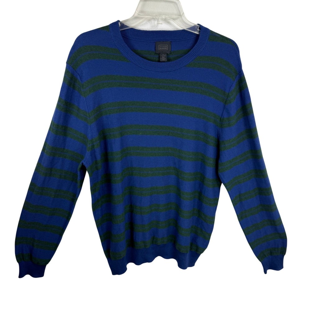 14th & Union Mens Blue Green Striped Cotton Cashmere Sweater Large WB436932MN